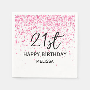 21st Sparkling Hot Pink Glitter Birthday Napkin