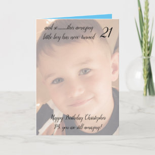 21st still amazing blue and black birthday photo card