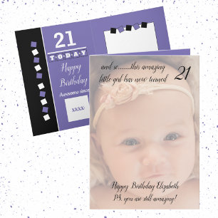 21st still amazing purple and black birthday photo card