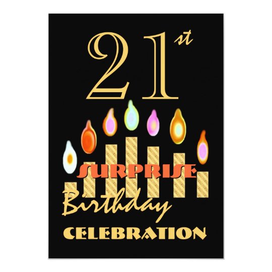 21st SURPRISE Birthday Party Gold Candles Invite