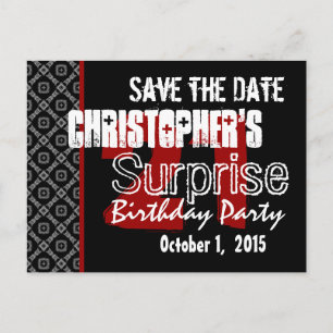 21st Surprise Save the Date Modern Black White Red Announcement Postcard