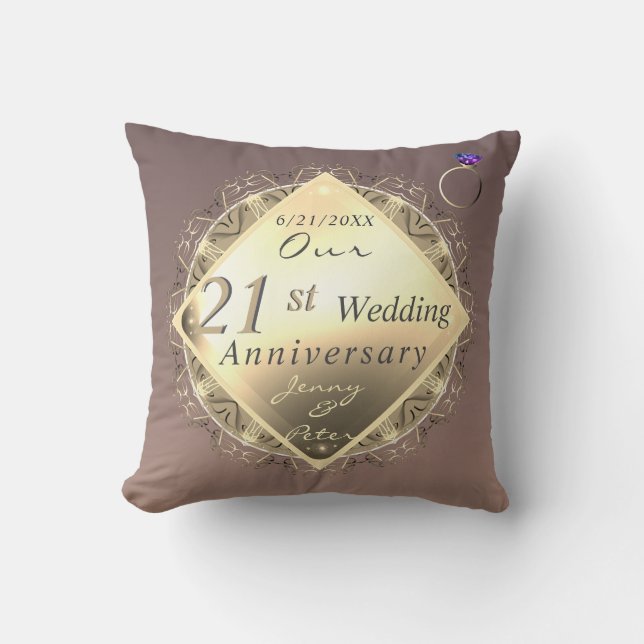 21st Wedding Anniversary Brass and Iolite  Cushion (Front)
