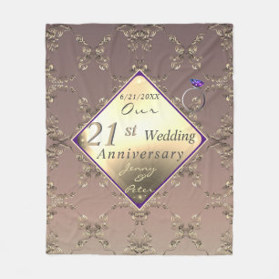 21st Wedding Anniversary Brass and Iolite   Fleece Blanket