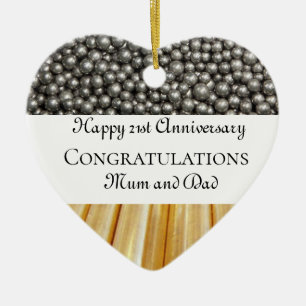 21st Wedding Anniversary Brass and Nickel Ceramic Ornament