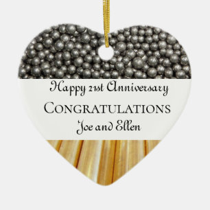 21st Wedding Anniversary Brass and Nickel Ceramic Ornament