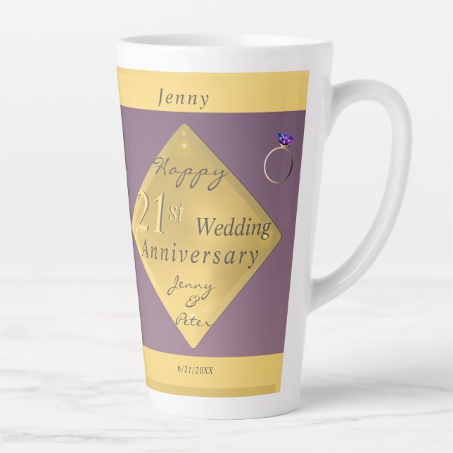 21st Wedding Anniversary Brass Cafè Latte Latte Mug (Right)