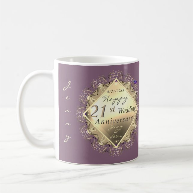 21st Wedding Anniversary Brass Iolite Mug (Left)