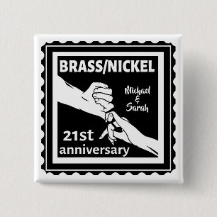 21st wedding anniversary brass nickel traditional 15 cm square badge