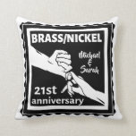 21st wedding anniversary brass nickel traditional cushion<br><div class="desc">If you would like any help customising this design, please use the ask this designer button, just below this text. A romantic design for a married couples 21st, 21 years wedding anniversary. An illustration of a man and a wife holding hands, , the text reads brass / nickel which is...</div>