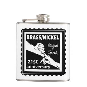 21st wedding anniversary brass nickel traditional hip flask