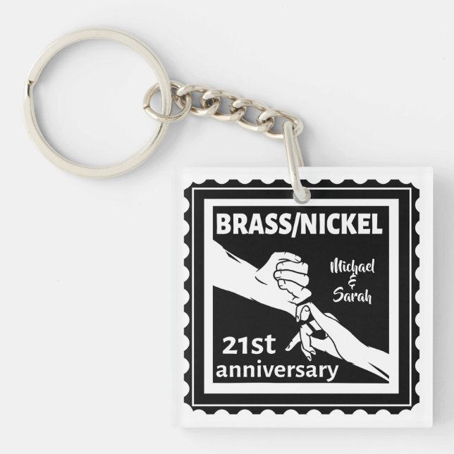 21st wedding anniversary brass nickel traditional key ring (Front)