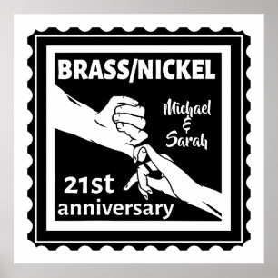 21st wedding anniversary brass nickel traditional poster