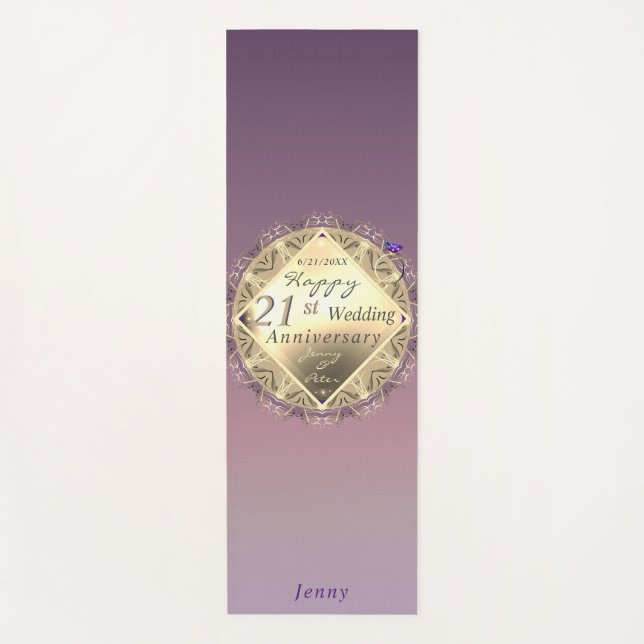 21st Wedding Anniversary Brass Yoga Mat (Front)