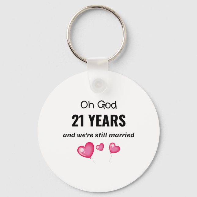 21st Wedding Anniversary Funny Gift for Him or Her Key Ring (Front)