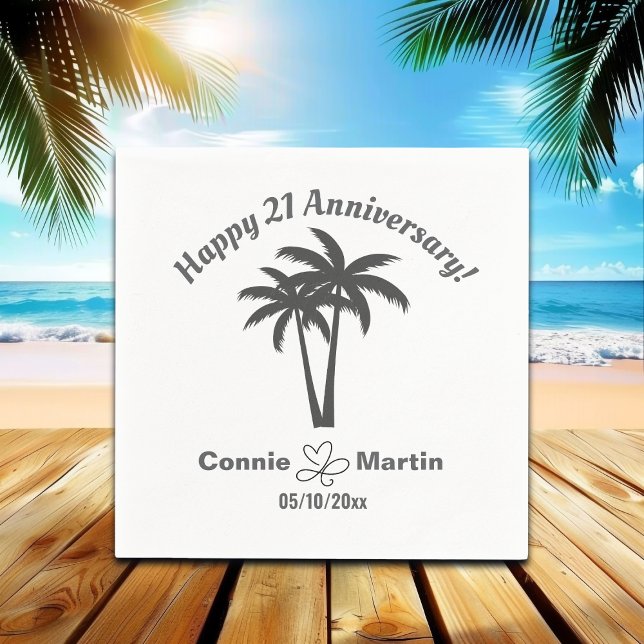 21st Wedding Anniversary Palm Trees Napkin (Creator Uploaded)