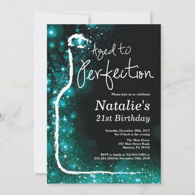 21st Wine Birthday Aged to Perfection Teal Invitation (Front)