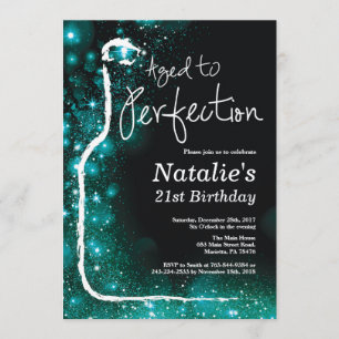 21st Wine Birthday Aged to Perfection Teal Invitation