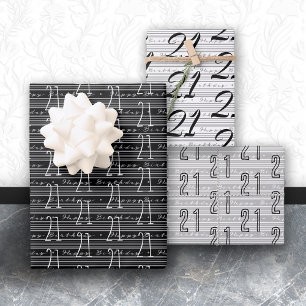 21th Birthday Black White Typography Numbers Wrapping Paper Sheet