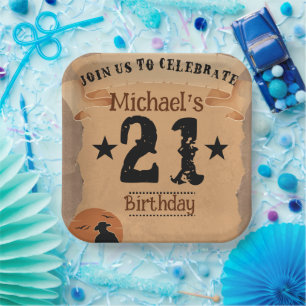 21Th Birthday Cowboy Wild West Old Paper Plate