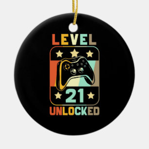 21th Birthday Gift Level 21 Unlocked Ceramic Ornament