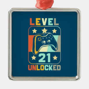 21th Birthday Gift Level 21 Unlocked Metal Ornament