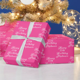 21th Birthday Party Name Hot Pink Modern Pattern Wrapping Paper