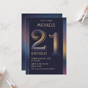 21th modern dark purple and gold birthday invitation