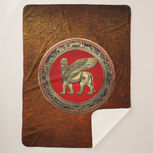 [220] Assyrian Winged Lion - Gold Lamassu Sherpa Blanket