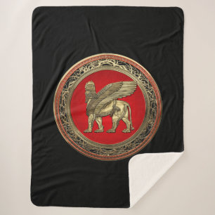 [220] Assyrian Winged Lion - Gold Lamassu Sherpa Blanket