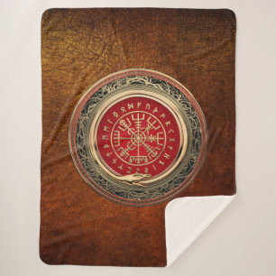 [220] Vegvisir - Viking Gold Magic Runic Compass Sherpa Blanket