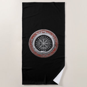 [220] Vegvisir - Viking Silver Magic Runic Compass Beach Towel