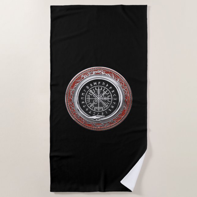 [220] Vegvisir - Viking Silver Magic Runic Compass Beach Towel (Front)