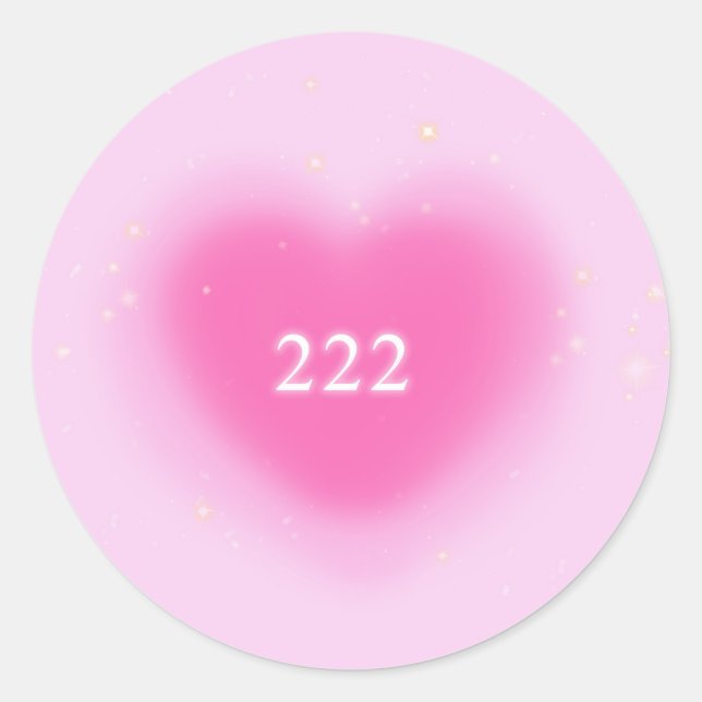 222 Modern Pink Heart Aesthetic Angel Number Classic Round Sticker (Front)