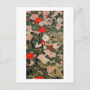 22. 牡丹小禽図, 若冲 Peonies & Small Birds, Jakuchū Postcard