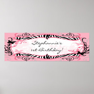 22.5"x7.5" Personalised Banner Butterfly Zebra Poster