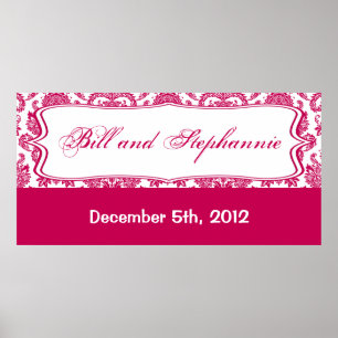 22.5"x7.5" Personalised Banner Fusia White Damask Poster