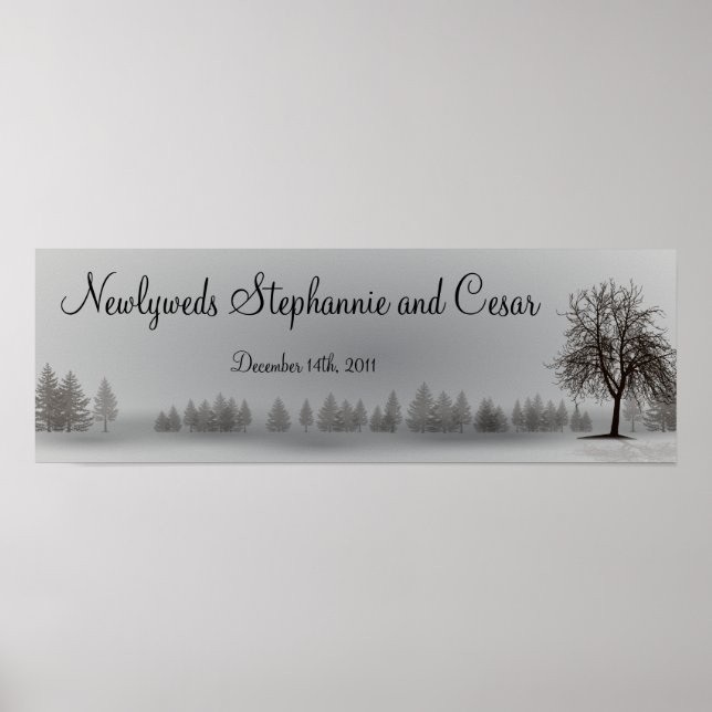 22.5"x7.5" Personalised Banner Grey Winter Trees Poster (Front)