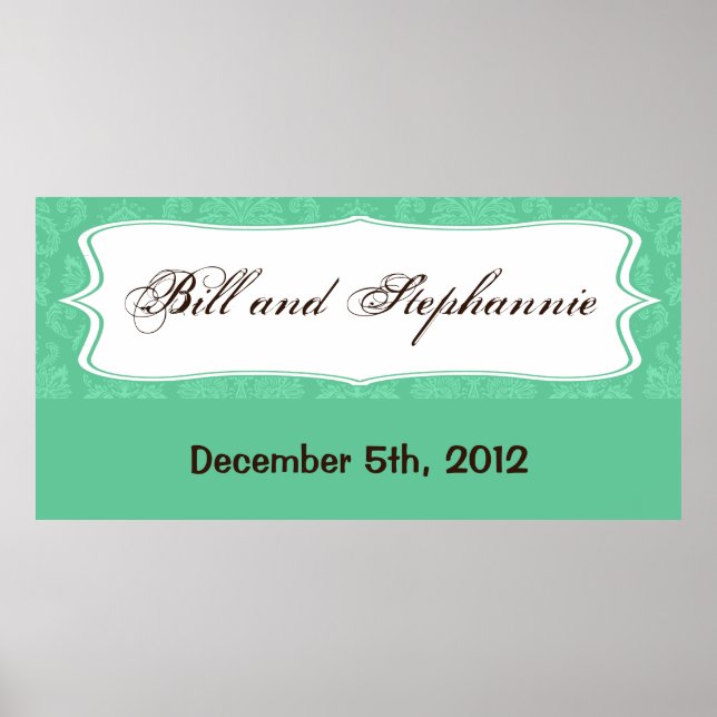 22.5"x7.5" Personalised Banner Mint White Damask Poster (Front)