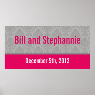 22.5"x7.5" Personalised Banner Modern Grey Damask Poster