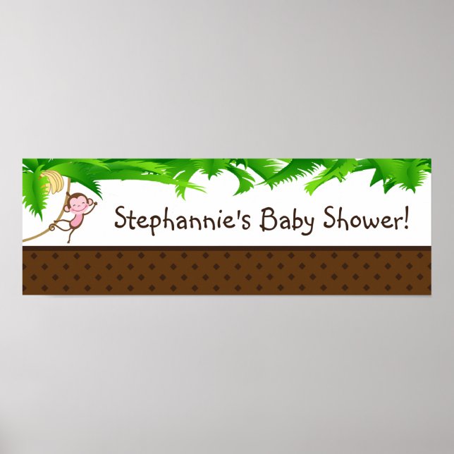 22.5"x7.5" Personalised Banner Monkey Swing Zoo Poster (Front)