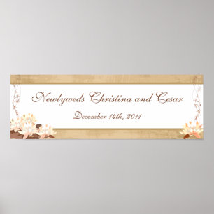 22.5"x7.5" Personalised Banner Oriental Flowers Poster