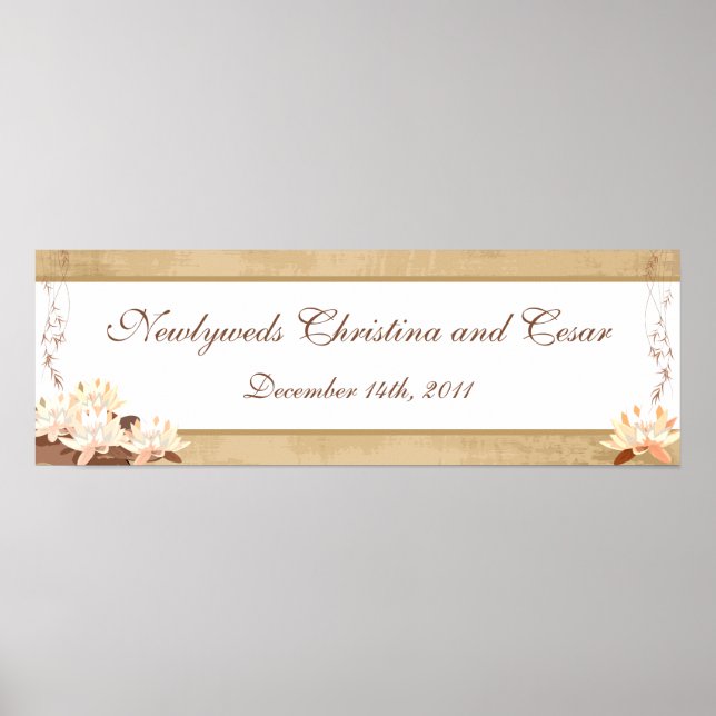 22.5"x7.5" Personalised Banner Oriental Flowers Poster (Front)