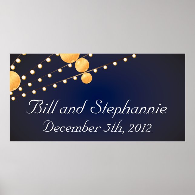 22.5"x7.5" Personalised Banner Paper Lanterns Blue Poster (Front)