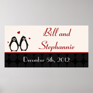 22.5"x7.5" Personalised Banner Penguin Love Couple Poster