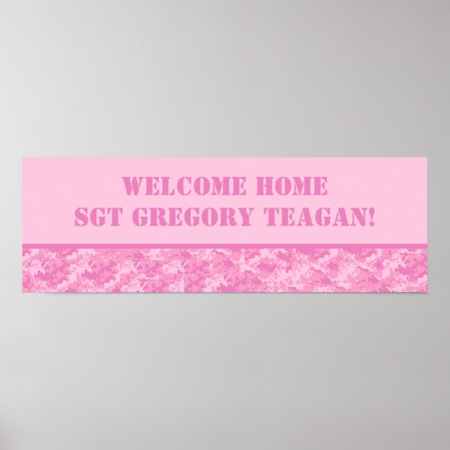 22.5"x7.5" Personalised Banner Pink ARMY ACU Camo Poster (Front)