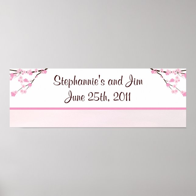 22.5"x7.5" Personalised Banner Pink Cherry Blossom Poster (Front)