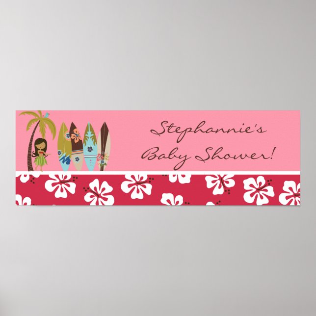 22.5"x7.5" Personalised Banner Pink Hawaiian Luau Poster (Front)