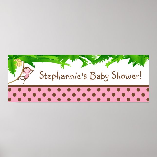 22.5"x7.5" Personalised Banner Pink Monkey Swing Poster (Front)