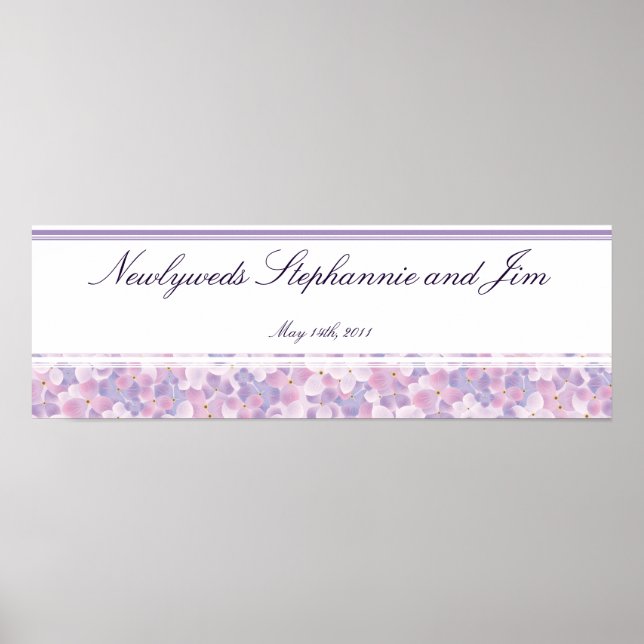 22.5"x7.5" Personalised Banner Purple Hydrangea Poster (Front)