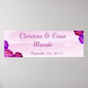 22.5"x7.5" Personalised Banner Purple/Pink Peony F Poster